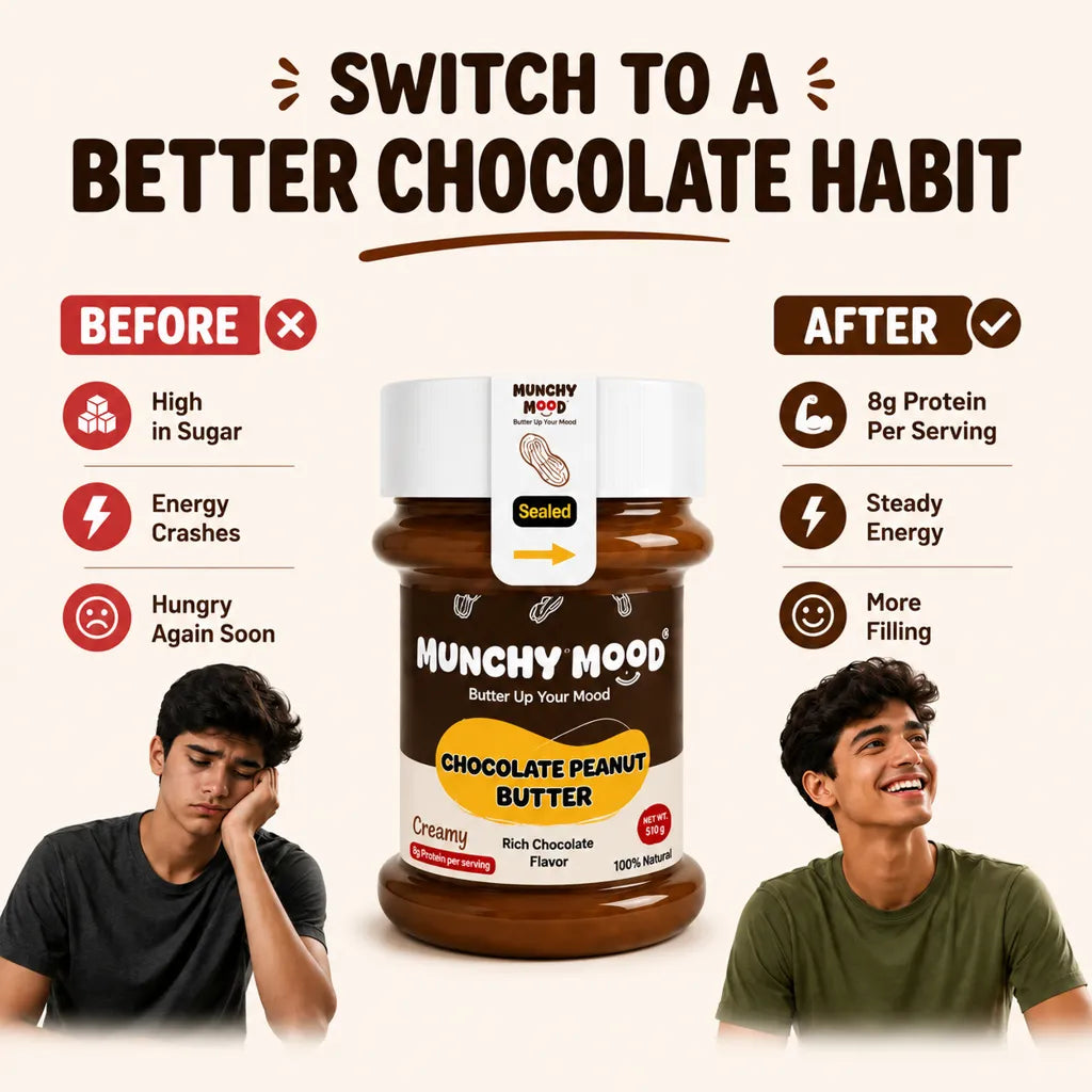 Healthy switch from sugary chocolate spread to Munchy Mood Chocolate Peanut Butter