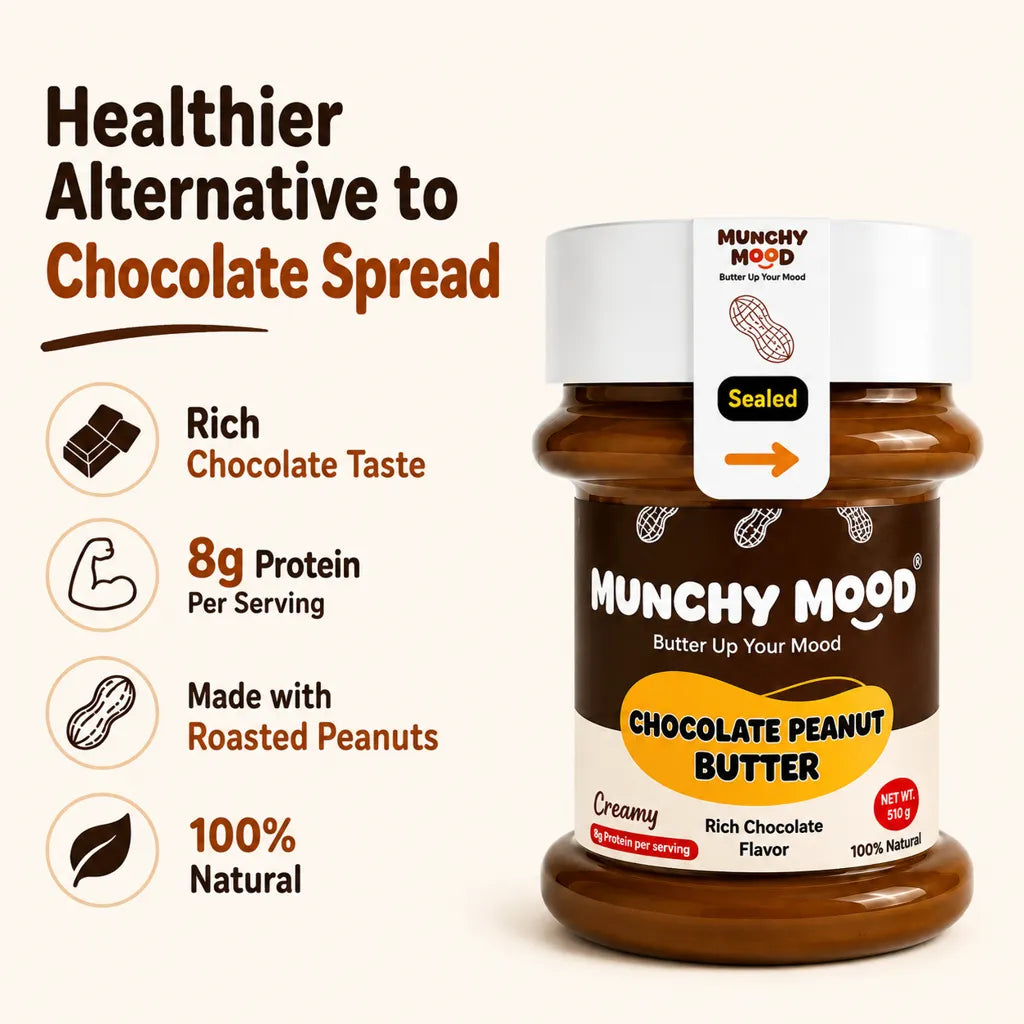 Benefits of Munchy Mood Chocolate Peanut Butter healthier alternative to chocolate spread