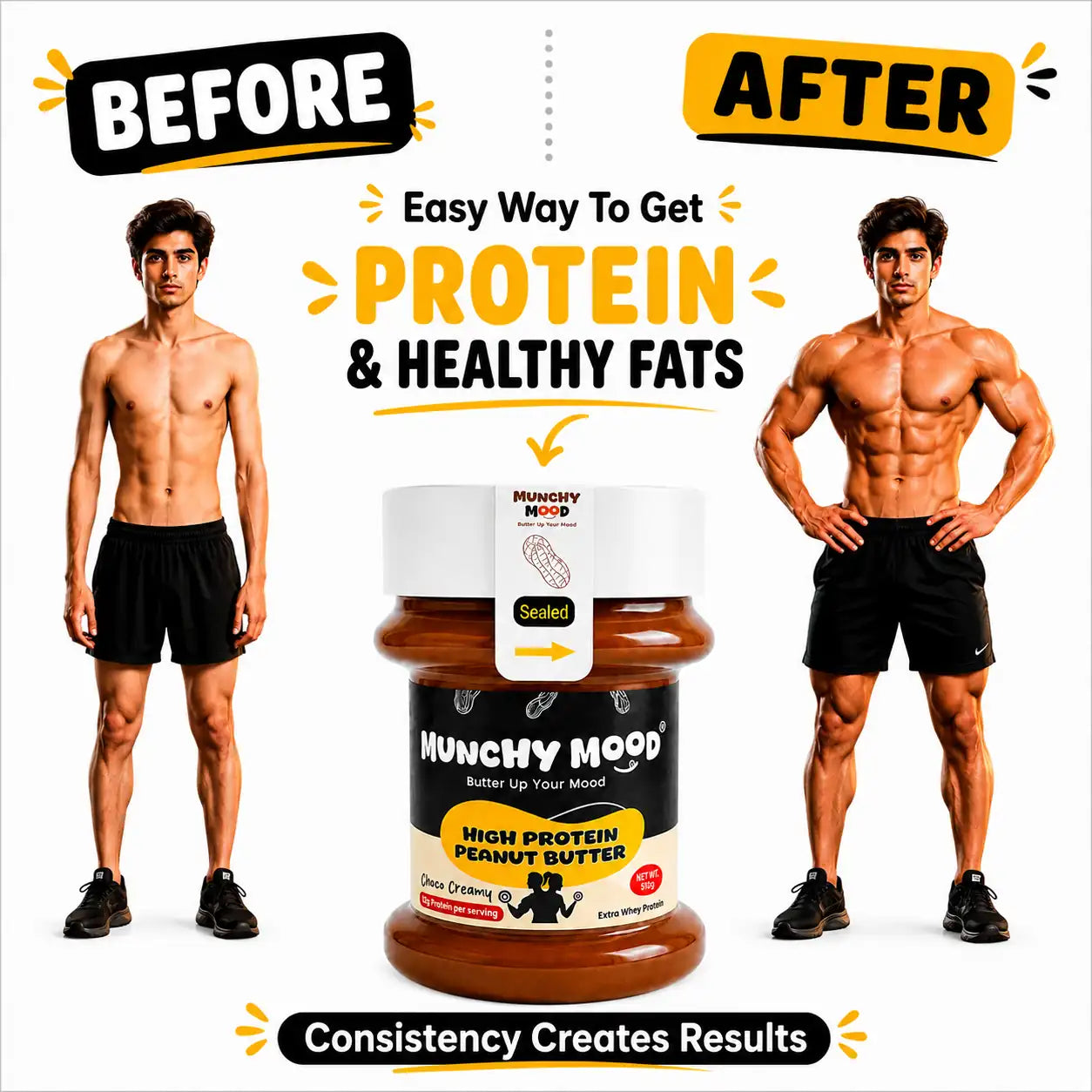 High protein peanut butter transformation showing easy way to add protein and healthy fats