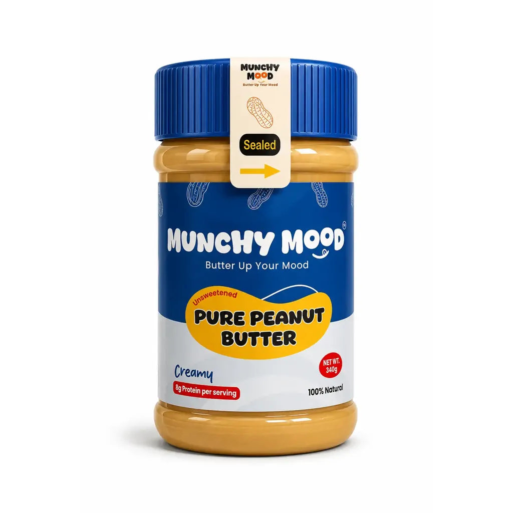 Munchy Mood Pure Peanut Butter Creamy 340g jar made with 100% roasted peanuts
