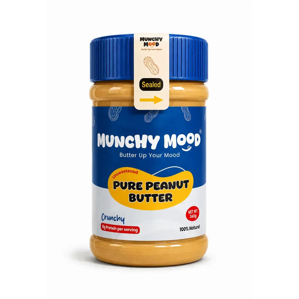 Munchy Mood Pure Peanut Butter Crunchy 340g jar with 8g protein per serving